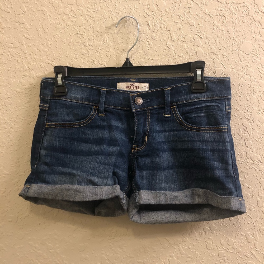 Hollister Dark Denim Shorts Cuffed